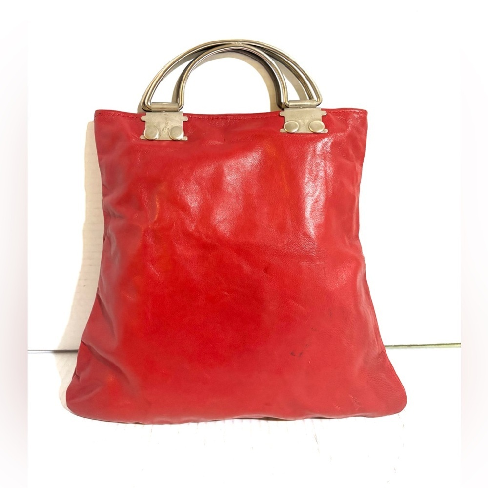 Vintage Red small Leather Tote Bag